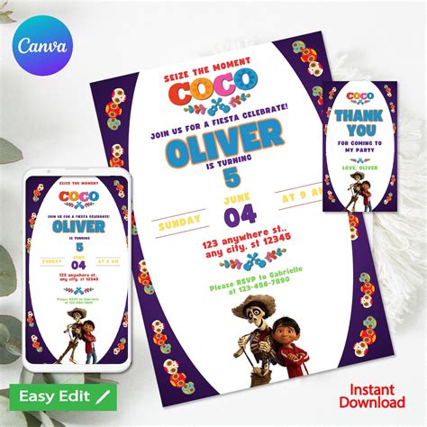 Editable Coco Birthday Invitation .